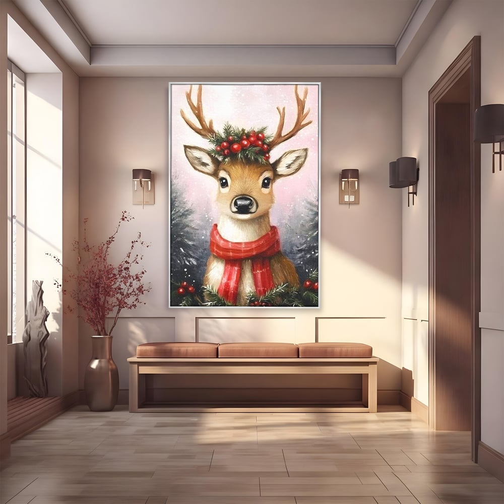 Tablou canvas cu tablou canvas cu ren festiv, in rama de aluminiu argintiu